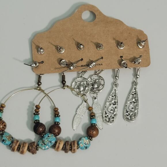 Boho Turquoise Colored Earrings 6 Pair - Picture 5 of 6